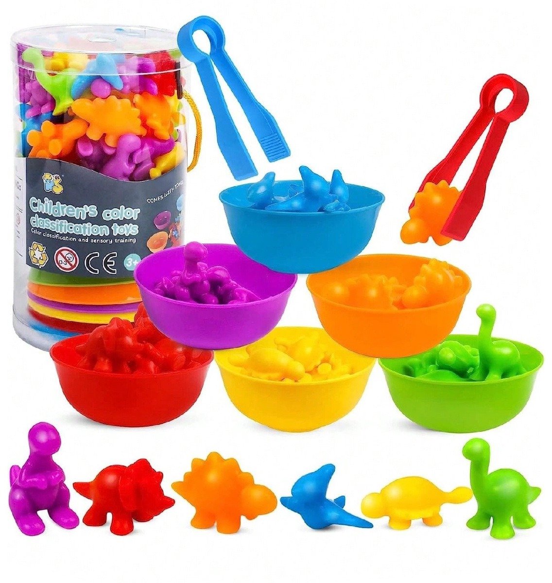 Edmondo Montessori Sorteer Speelgoed | Dinos | 17 x 9.5 cm | Sensory | Motoriek | Cognitief | Kleurrijk + Pop It sleutelhanger